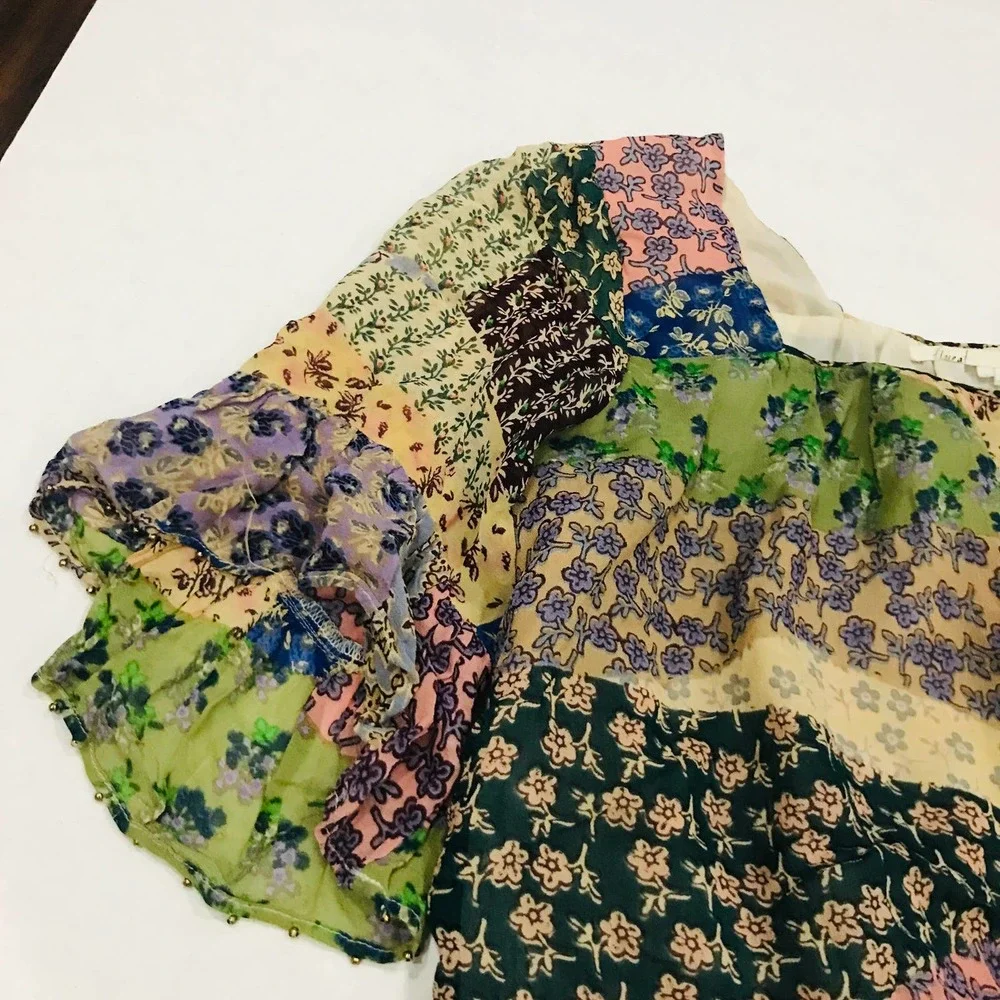 Anthropologie Floreat size S boho floral vintage style patchwork blouse ruffled - Picture 4 of 6